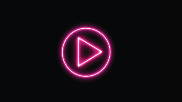 Play button icon. Neon shine play button with neon circle. Neon glowing play button.