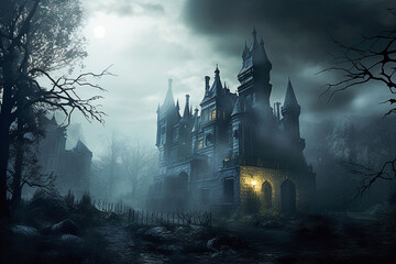  Spooky old gothic castle - obrazy, fototapety, plakaty