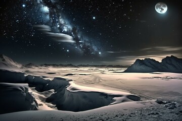 Fototapeta na wymiar Sky view of polar landscape at night. Generative AI
