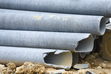 concrete pipe line in construction site