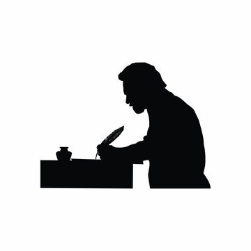 recommend clip art: Vintage Silhouette of a bearded man writing with feather at table
