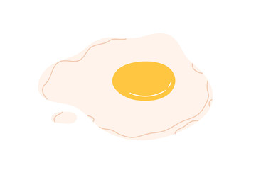 Fried egg, protein and yellow yolk. Cooked eating, breakfast food. Healthy morning nutrition, ingredient, dish for lunch. Flat vector illustration isolated on white background