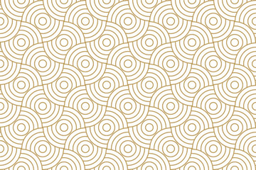 Seamless pattern with  abstract overlap circular wave in gold and beige color, japanese geometric repeat background with stripe line vector.