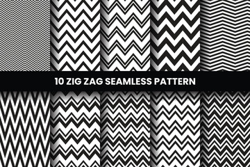 10 zig zag seamless pattern collection, seamless black and white vector pattern with zig zag waves