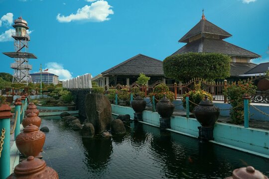 The portrait of the Demak Great Mosque seen from the front is one of the oldest mosques in Indonesia. Demak Indonesia- 25 May 2023