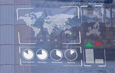 international maritime shipping is been monitored on a screen.