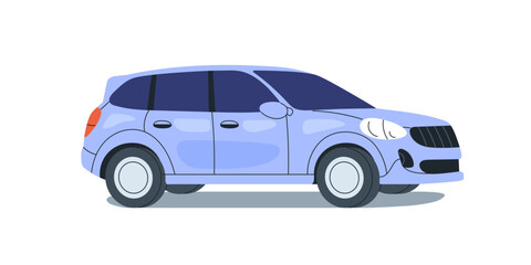 Obraz na płótnie Canvas Passenger car. Hatchback auto. Automobile vehicle. Road wheeled automotive transport, body exterior, side view. Flat vector illustration isolated on white background
