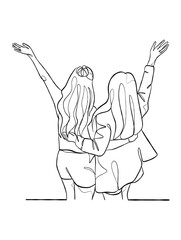 Continuous one line drawing group of friends illustration. Vector illustration.