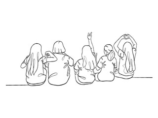 Continuous one line drawing group of friends illustration. Vector illustration.
