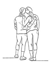 Continuous one line drawing group of friends illustration. Vector illustration.