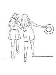 Continuous one line drawing group of friends illustration. Vector illustration.