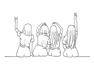 Continuous one line drawing group of friends illustration. Vector illustration.