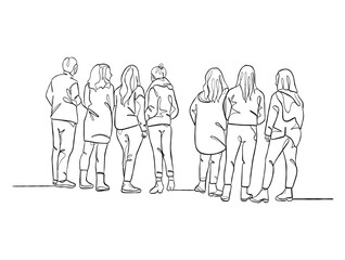 Continuous one line drawing group of friends illustration. Vector illustration.
