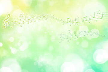 音楽とグリーンイエロー水彩背景