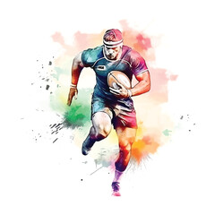 A man playing Rugby watercolor paint