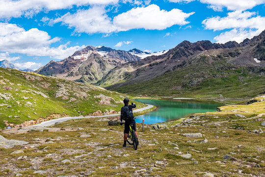 Mountain bike scene on the Italian alps of Valtellina