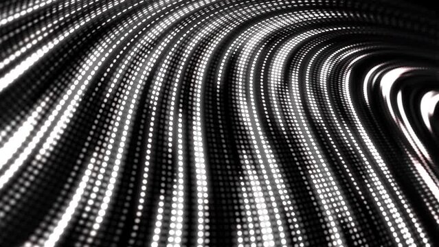 Pattern of glowing bent neon lines. Fast movement and flickering of white and black LED stripe. Music looping seamless club animation.