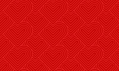 Modern and minimalist heart pattern background with red heart lines. Printable vector container background for Valentine's Day. - obrazy, fototapety, plakaty