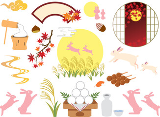 秋　お月見　うさぎ　背景
