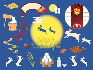 秋　お月見　うさぎ　背景
