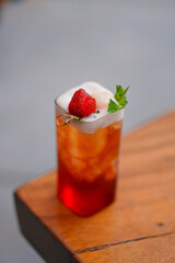 Ice Tea with Strawberry Topping and Mint