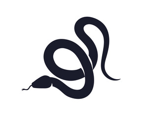 Snake silhouette. Black viper symbol, icon. Serpent with tongue. Asp, cobra, venom shadow, shape. Chinese lunar horoscope, zodiac stencil. Flat vector illustration isolated on white background