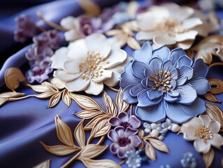 Close-up shot of an artisan silk handkerchief with flowers generative ai