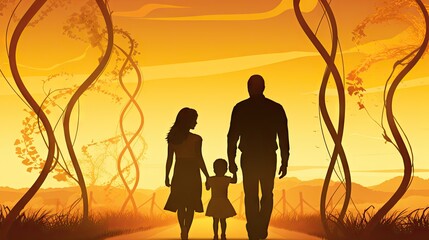 Obraz premium The family walks through the city, genetics, parents, dad and mom