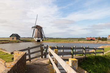 Polder mill Het Noorden, north of the small village of Oosterend on the Wadden Island of Texel in...