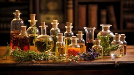 Bottles of wine, Set of vintage pharmacy bottles. Medecine, Generative AI