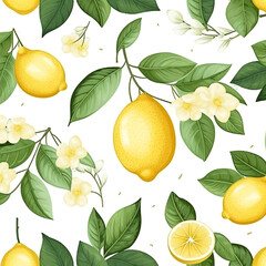 Yellow watercolor lemons pattern illustration