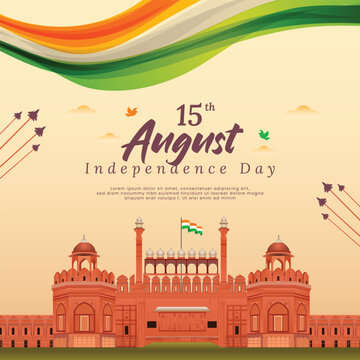 15th August india Independence Day advertisement post design with flag and red fort historical building poster or banner 2023 vector file