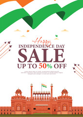 15th August Happy Independence Day advertisement sale poster design with 50% off flyer or banner 2023 vector file