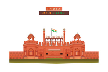 INDIA red fort vector illustration with flag banner or poster design