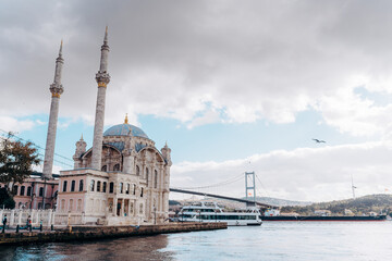 Fototapeta na wymiar Büyük Mecidiye Camii, Ortakoy Mosque - famous landmark in Istanbul, Turkey.