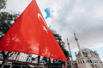 National turkish flag with mosque view.