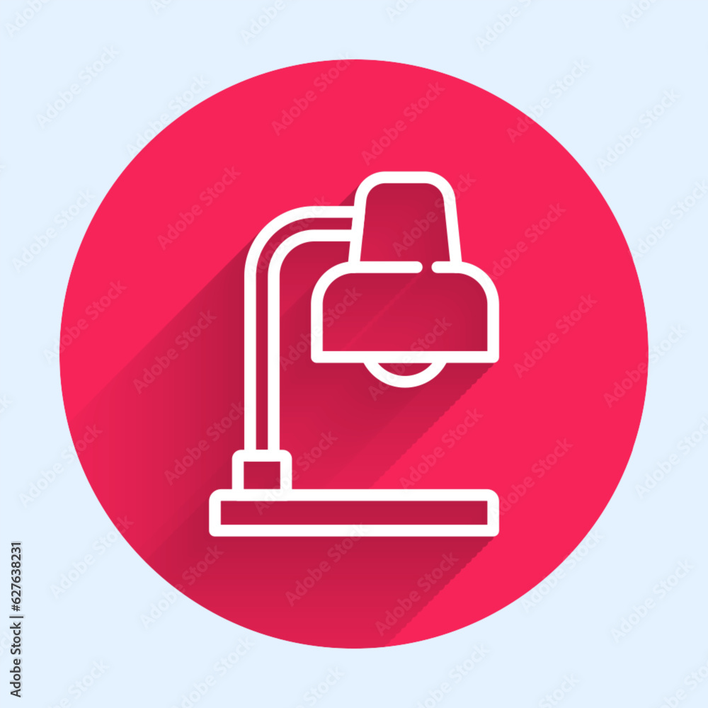 Poster white line table lamp icon isolated with long shadow. red circle button. vector