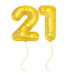 21 Number Golden Balloons 3D
