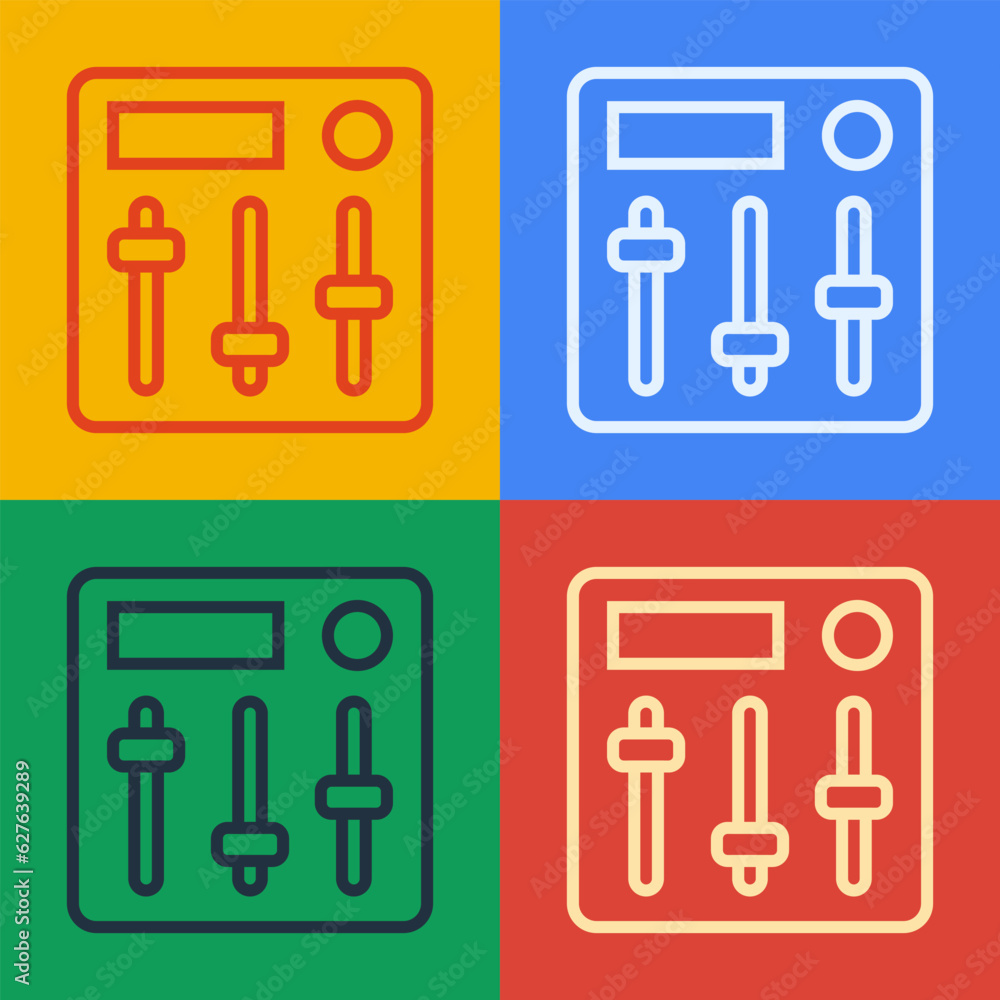 Poster pop art line sound mixer controller icon isolated on color background. dj equipment slider buttons. 