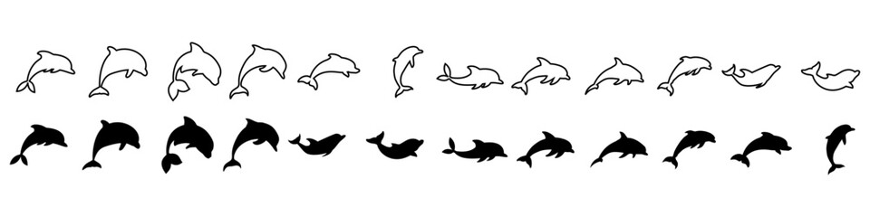Dolphin icon vector set. Fish illustration sign collection. killer whale symbol. Sea ​​life logo.