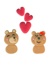 Set of Kissing bear made from plasticine on white