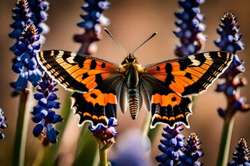 butterfly on flower with orange color generated by AI technology
