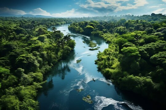 Lush Greenery A Drone Photo of the Jungle. Generative AI