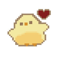 Cute yellow chick and heart,pixel,animal,monster,cartoon character,cute,icon ,vector, illustration,hand drawn
