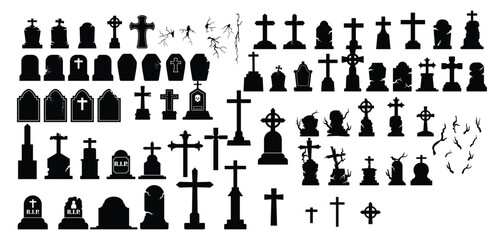 Fototapeta na wymiar Collection of halloween grave set silhouette