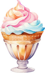 watercolor bread ice cream cup on white background