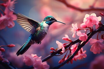 Vibrant Hummingbird in Flight. Generative AI