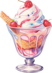 watercolor bread ice cream cup on white background