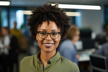 Successful American African business woman looking confident and smiling. Generative AI