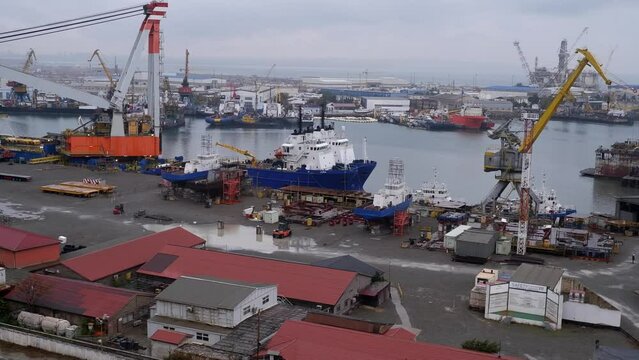 Quite moments in industrial ASCO Caspian Shipyard in Baku, Azerbaijan